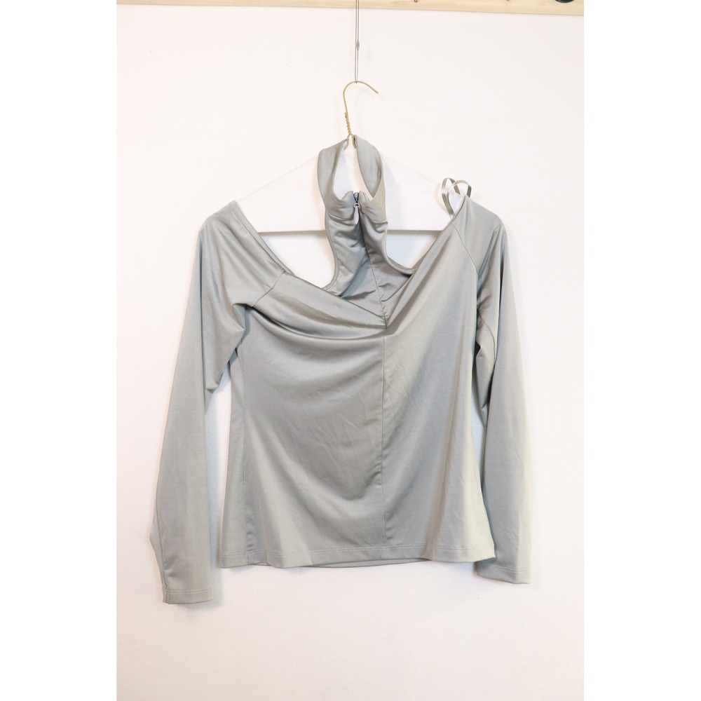 BCBGMAXAZRIA Sage Green Cold Shoulder Halter Draped Open Back Top XS